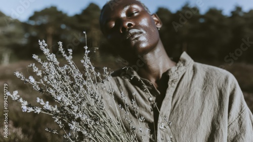 Embracing Nature: A Portrait with Lavender in a Serene Outdoor Setting