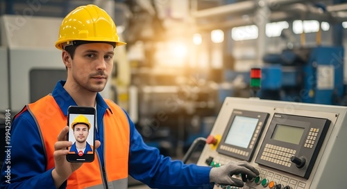 Industrial Worker Wearing Safety Helmet at Manufacturing Facility