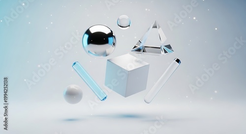 Futuristic Metal Geometric Spheres and Shapes Arrangement