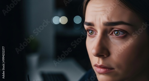 Close Up of Young Woman Using Laptop at Night