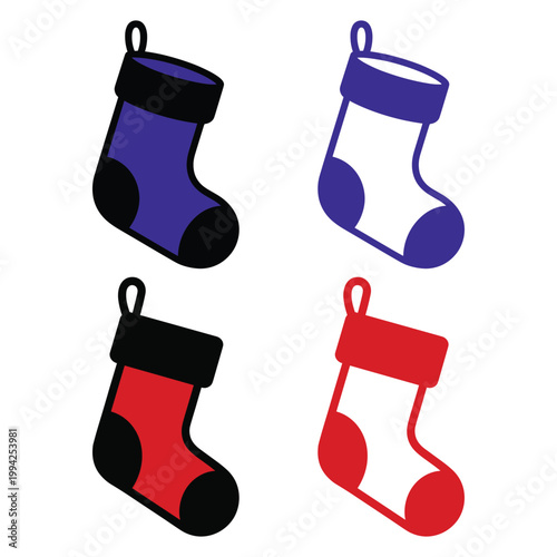 Christmas stocking icon collection holiday gift bag festive decoration winter apparel.