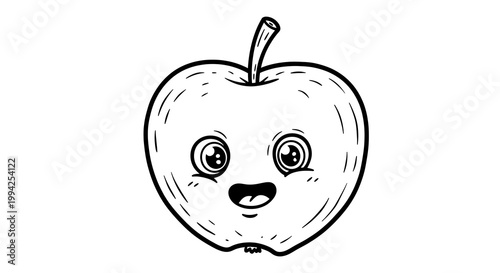 かわいいリンゴの線画イラスト