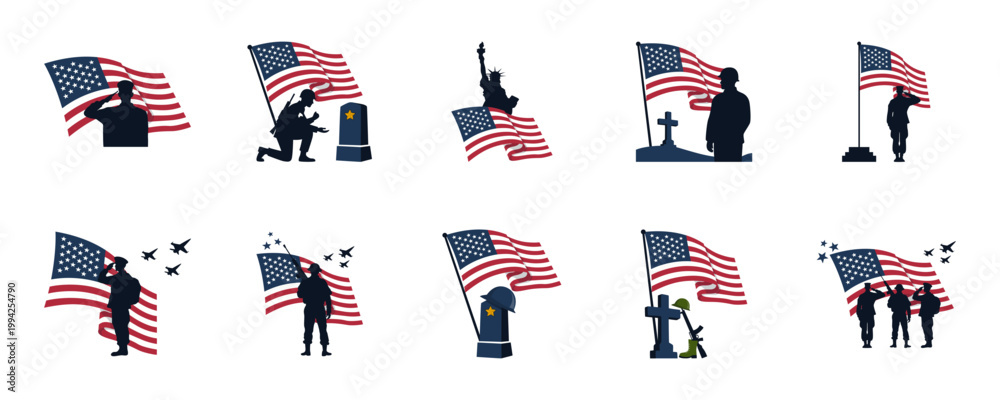 Naklejka premium US Military Soldier Memorial Silhouettes