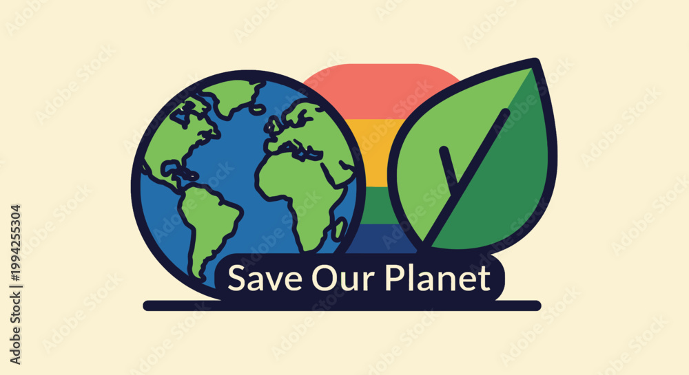 Naklejka premium Global Environmental Conservation Icon A vibrant graphic advocating for planetary health, sustainability, and collective action to protect our world for future generations