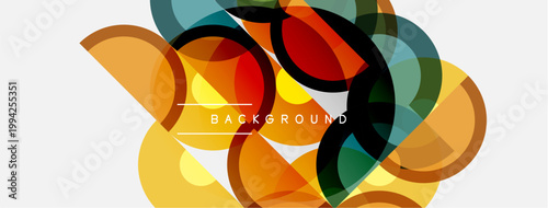 Abstract colorful shapes overlap. Yellow, red, green hues create dynamic composition. Modern design element for backgrounds.