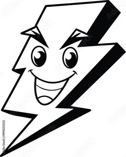 Mischievous lightning bolt cartoon character with an expressive face embodies electric power