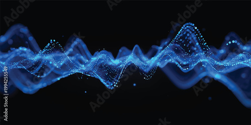 Dynamic abstract blue wave pattern with smooth smoke effects and flowing light curves on a black backdrop create a vibrant motion art illustration