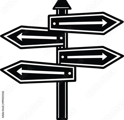Monochrome Signpost with Multiple Directional Arrows Indicating Choices and Pathways Forward
