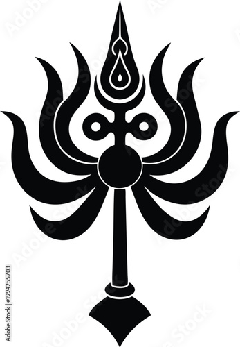 Ornate black spiritual symbol with central spike and radiating lotus or flame like forms