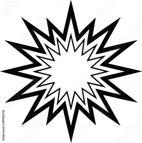 Outline of a vibrant starburst shape with multiple sharp points radiating from its empty center