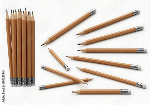 木製鉛筆、束と散らばる