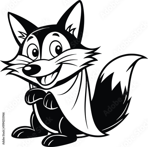 Playful Sitting Fox Character with Heroic Cape Ready for Adventurous Storytelling