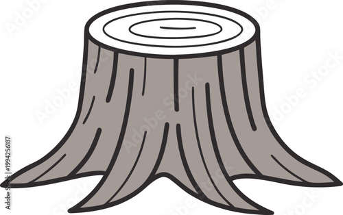 Rustic detailed tree stump illustration with visible rings and texture symbolizing deforestation