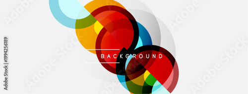 Abstract colorful circles overlap. Modern design, vibrant hues create dynamic visual impact. Background features text element.