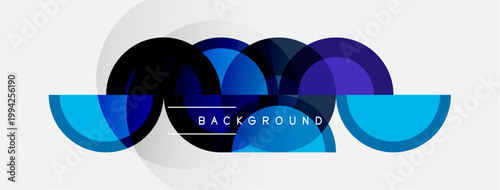 Abstract design features layered blue shapes, creating dynamic visual effect. White background enhances color contrast, modern aesthetic.