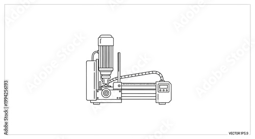Line Art Illustration of a CNC Milling Machine