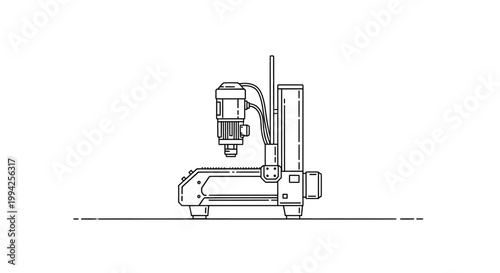 Minimalist Line Art Illustration of a Desktop CNC Milling Machine