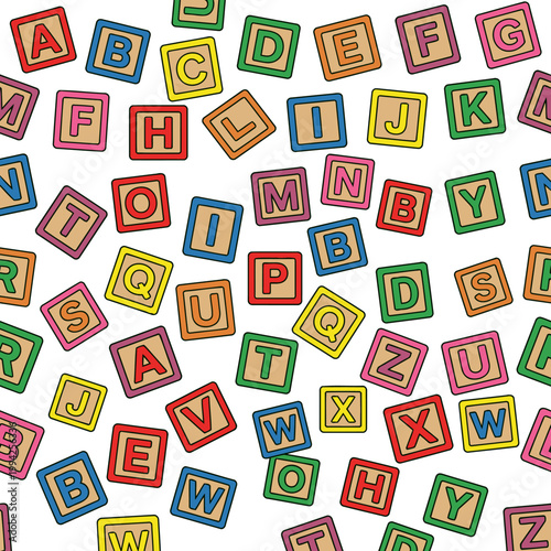 Seamless Pattern of Colorful Alphabet Toy Blocks Background
