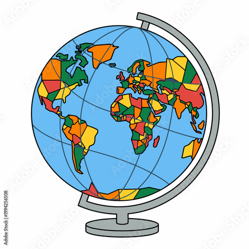 Stylized World Globe with Geometric Country Border Pattern