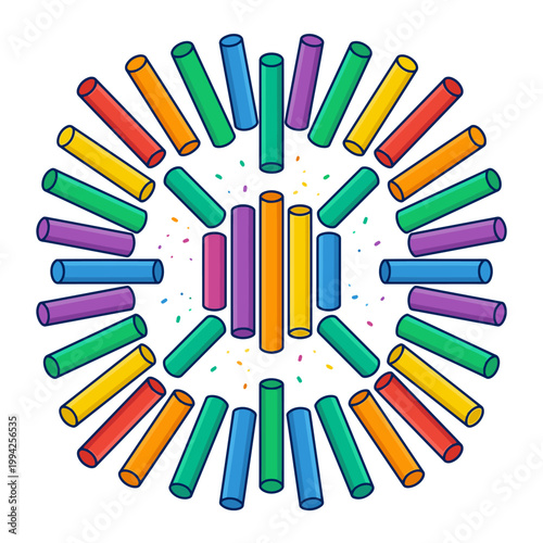 Creative Burst Pattern of Multi Colored Floating Cylinders