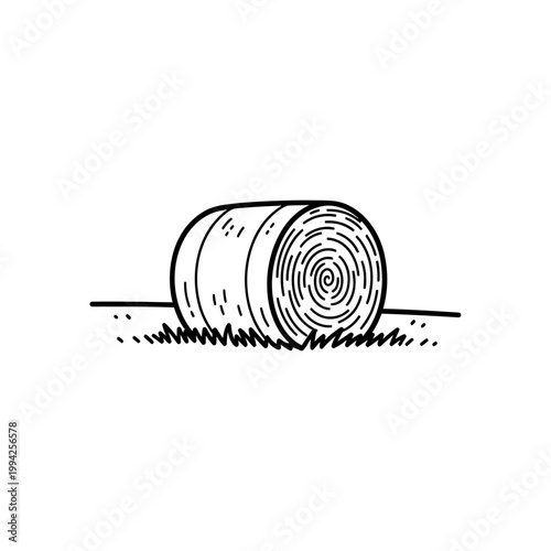 Hay bale line art illustration on white background