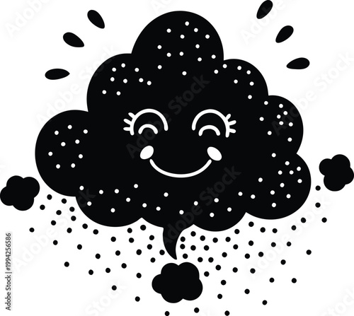 Smiling cartoon rain cloud mascot character illustration bringing cheerful raindrops and happy weather