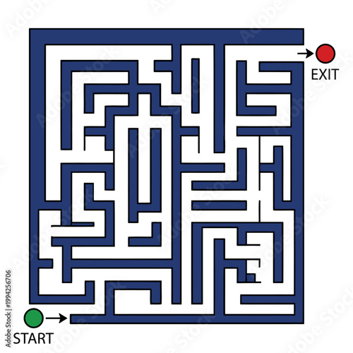 Blue Maze Puzzle with Green Start and Red Exit Points