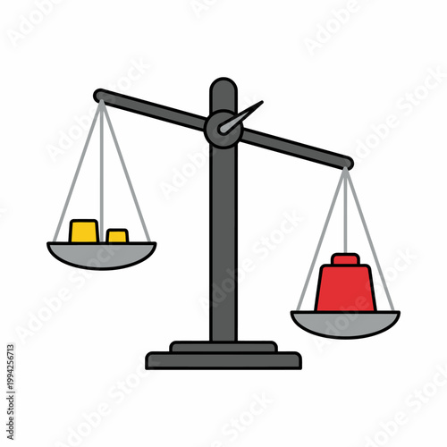 Tilted Balance Scale Comparing Different Weights Illustration
