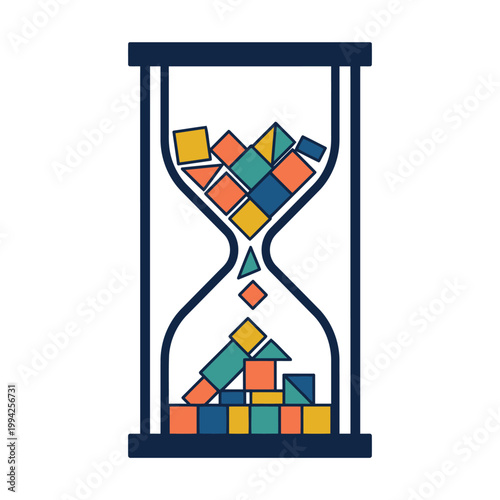 Hourglass Filled with Falling Geometric Shapes Time Concept