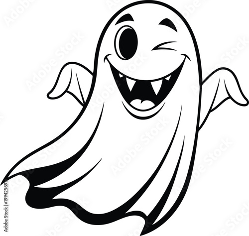 Spooky Winking Ghost Character with a Big Happy Smile for Halloween Fun