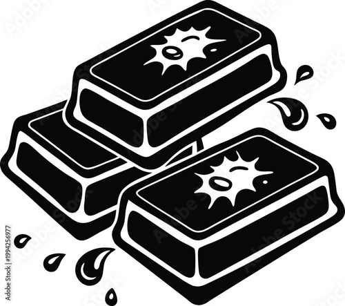 Stacked chocolate bars with drips and a dynamic liquid splash effect