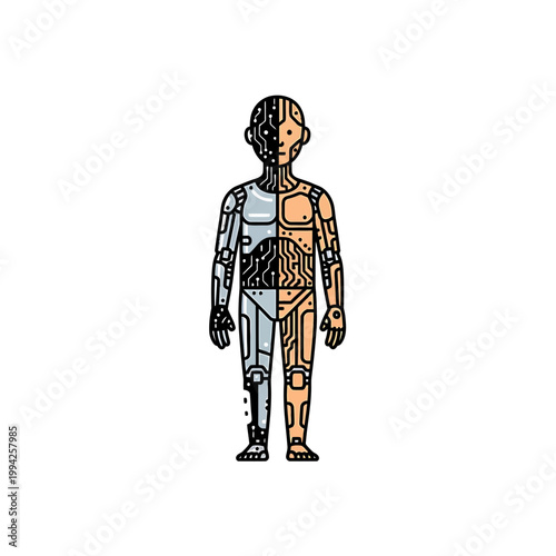 Humanoid cyborg figure with circuit board patterns vector illustration