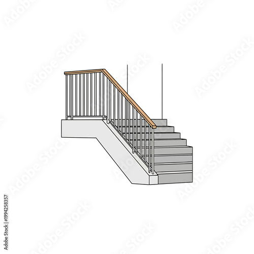 Modern staircase vector illustration with wooden handrail