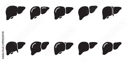 A clean and simple pattern of ten black liver icons arranged in two rows on a white background, perfect for medical and health-related concepts.