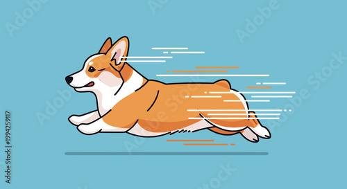 Cute Corgi Dog Running Fast with Motion Blur Effect.