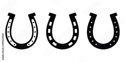Lucky Horseshoe Icon Set – Horseshoe Symbol, Good Luck Vector Illustration