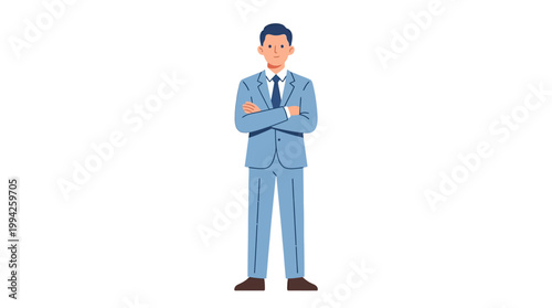 Business person showing confidence and leadership. A man in a suit standing and posing with arms crossed.