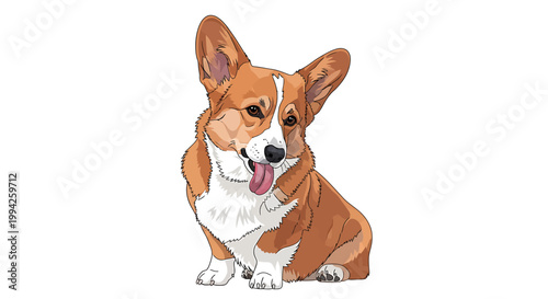 Cute Corgi Dog with Tongue Out Sitting Playfully.