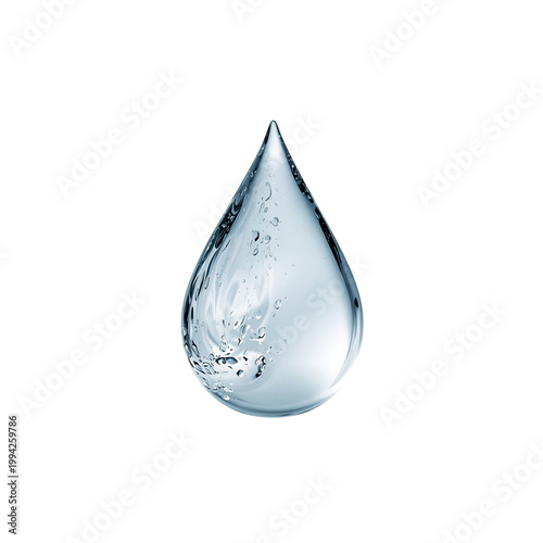 Macro shot of transparent pure liquid droplet with micro bubbles