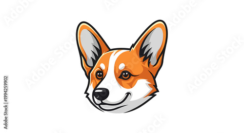 Cute Pembroke Welsh Corgi Dog Head Cartoon Illustration.