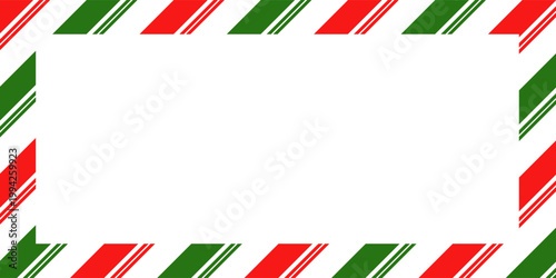 Candy cane christmas frame with blank space. Christmas border. Merry Christmas Candy cane frame card elements decoration. New Year picture frame ribbon. Xmas striped border. Banner or christmas card.