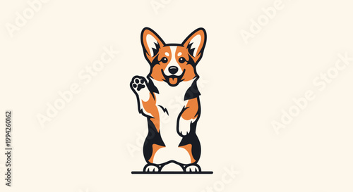 Happy Corgi dog waving hello with a friendly paw.