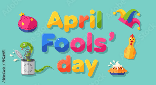 April Fools Day Celebration Graphic with Funny Prank Icons
