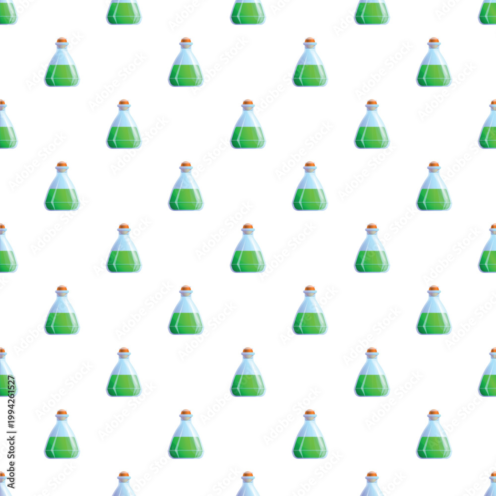 Fototapeta premium Repeating green triangular bottles with cork stoppers creating a seamless pattern