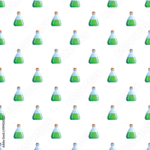 Repeating green triangular bottles with cork stoppers creating a seamless pattern