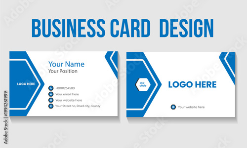 Professional Tech-Blue Hexagonal Business Card Template with QR Code