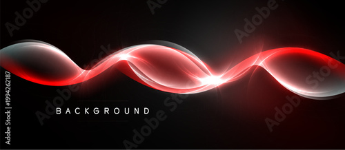 Abstract waves, vibrant red glows, sleek design. Dark background enhances luminosity, creating dynamic visual effect.