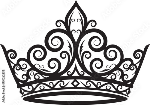 Black crown vector, royal tiara illustration, crown icon, luxury headpiece