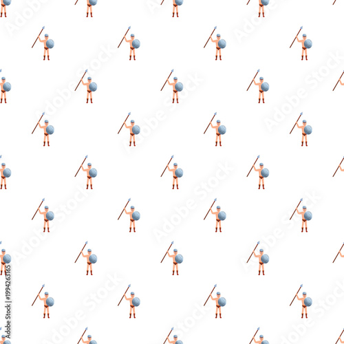 Repeating pattern showing ancient warriors holding spears and shields