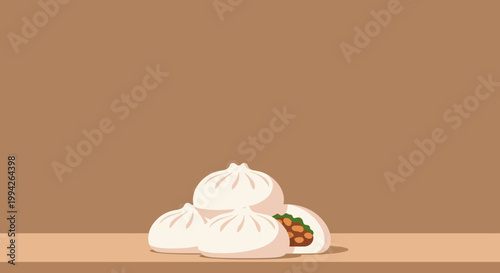 Flat Vector Illustration of Steamed Buns Baozi Dim Sum Chinese Food